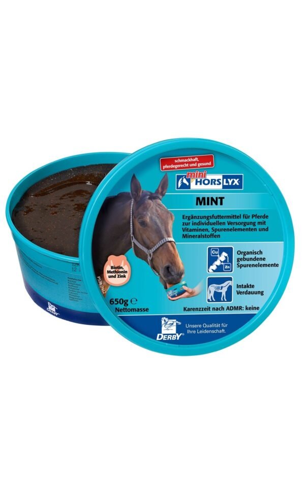 DERBY HORSLYX MINT laižalai žirgui (mėtinis) - Rančos pašarai – kokybiški pašarai, sveikatos papildai, skanėstai žirgams. Žirgynų įranga. Taip pat rasite maistą bei papildus kitiems gyvūnams: šunims, katėms, avims, ožkoms, alpakoms, kupranugariams, triušiams, graužikams: degu, jūrų kiaulytėms, šinšiloms bei paukščiams. Vokiška kokybė, patrauklios kainos ir patikimas pasirinkimas.