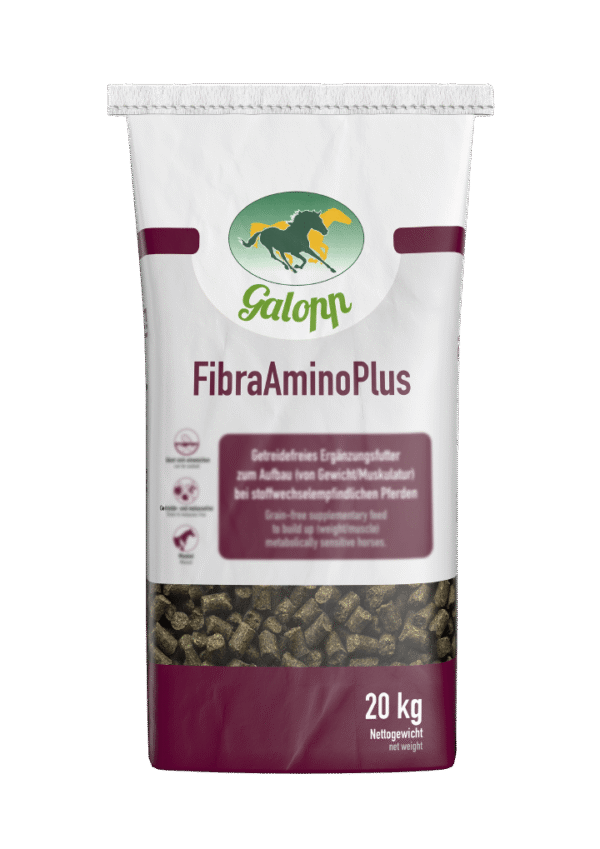 galopp-fibraaminoplus-1 GALOPP FIBRA AMINO PLUS 20KG - pašaras žirgo raumenims ir svorio didinimui - Rančos pašarai – kokybiški pašarai, sveikatos papildai, skanėstai žirgams. Žirgynų įranga. Taip pat rasite maistą bei papildus kitiems gyvūnams: šunims, katėms, avims, ožkoms, alpakoms, kupranugariams, triušiams, graužikams: degu, jūrų kiaulytėms, šinšiloms bei paukščiams. Vokiška kokybė, patrauklios kainos ir patikimas pasirinkimas.