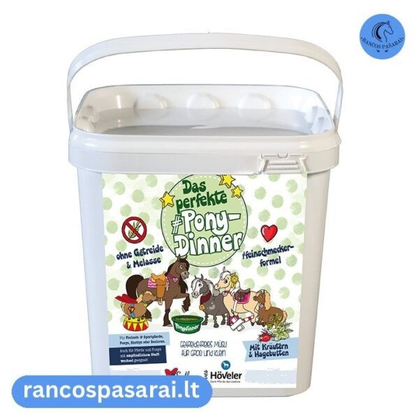 HÖVELER PONY DINNER pašaras poniukams su vizualu HÖVELER PONY DINNER pašaras poniukams - Rančos pašarai – kokybiški pašarai, sveikatos papildai, skanėstai žirgams. Žirgynų įranga. Taip pat rasite maistą bei papildus kitiems gyvūnams: šunims, katėms, avims, ožkoms, alpakoms, kupranugariams, triušiams, graužikams: degu, jūrų kiaulytėms, šinšiloms bei paukščiams. Vokiška kokybė, patrauklios kainos ir patikimas pasirinkimas.