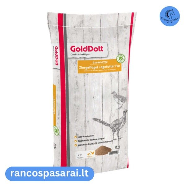 GOLDDOTT ZIERGEFLUGEL LEGEFUTTER PUR 25 kg - visavertis lesalas putpelėms ir fazanams be GMO su vizualu Golddott Ziergeflugel Legefutter Pur