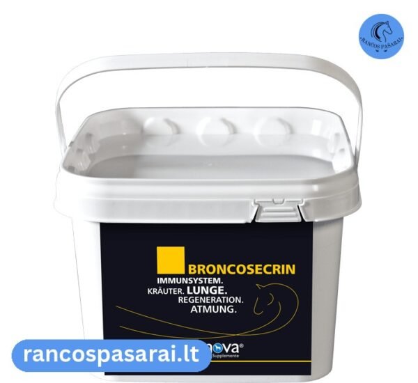 EQUINOVA® BRONCOSECRIN papildas nuo kosulio žirgui su vizualu EQUINOVA® BRONCOSECRIN papildas nuo kosulio žirgui - Rančos pašarai – kokybiški pašarai, sveikatos papildai, skanėstai žirgams. Žirgynų įranga. Taip pat rasite maistą bei papildus kitiems gyvūnams: šunims, katėms, avims, ožkoms, alpakoms, kupranugariams, triušiams, graužikams: degu, jūrų kiaulytėms, šinšiloms bei paukščiams. Vokiška kokybė, patrauklios kainos ir patikimas pasirinkimas.