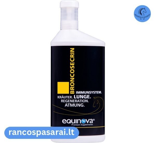 EQUINOVA® BRONCOSECRIN sirupas nuo kosulio žirgui su vizualu EQUINOVA® BRONCOSECRIN sirupas nuo kosulio žirgui - Rančos pašarai – kokybiški pašarai, sveikatos papildai, skanėstai žirgams. Žirgynų įranga. Taip pat rasite maistą bei papildus kitiems gyvūnams: šunims, katėms, avims, ožkoms, alpakoms, kupranugariams, triušiams, graužikams: degu, jūrų kiaulytėms, šinšiloms bei paukščiams. Vokiška kokybė, patrauklios kainos ir patikimas pasirinkimas.